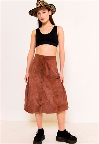 VINTAGE 70'S SUEDE BUTTON UP SKIRT