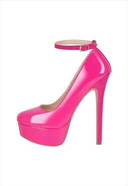 Round Toe Ankle Strap Platform Stiletto Pumps