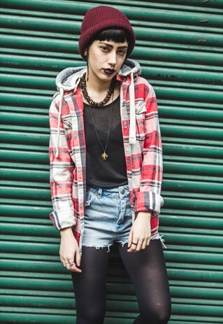 CHECKED SUPERDRY DENIM SHIRT WITH REMOVABLE HOOD