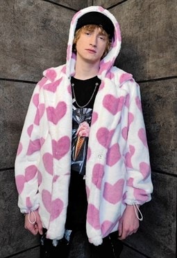 Heart fleece coat handmade 2in1 hood emoji trench jacket