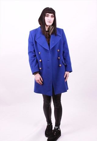 VINTAGE 80'S BLUE WOOL & CASHMERE BOYFRIEND BLAZER MEDIUM