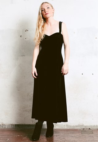 VINTAGE 90S BLACK VELVET MAXI DRESS