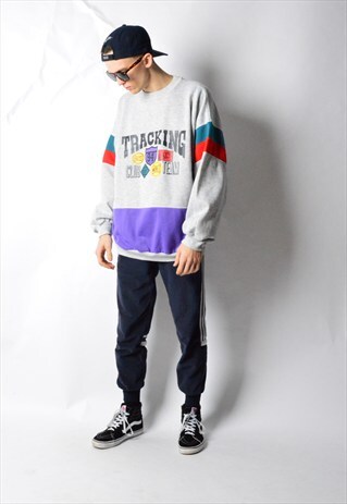 VINTAGE 80S OVERSIZED COLOUR BLOCK DROP SHOULDER SWEATSHIRT