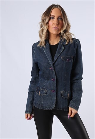 DENIM JACKET BLAZER FITTED VINTAGE UK 12 (FBCO)