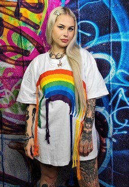 Rainbow t-shirt pride top reworked thread gay tee in white