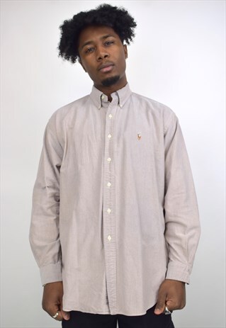 VINTAGE 90S RALPH LAUREN MICRO MAROON BEIGE BUTTON SHIRT