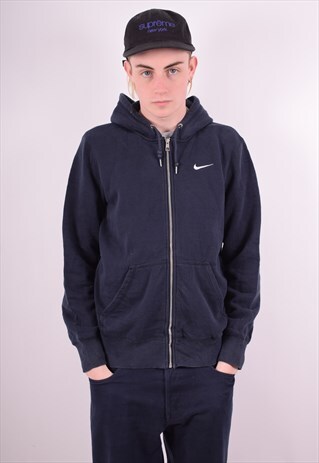 NIKE MENS VINTAGE HOODIE JACKET MEDIUM NAVY BLUE 90'S