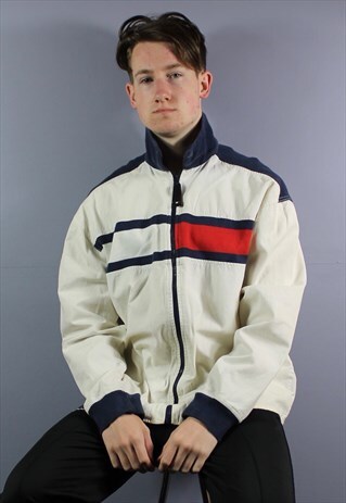 VINTAGE TOMMY HILFIGER HARRINGTON JACKET IN CREAM/WHITE WITH