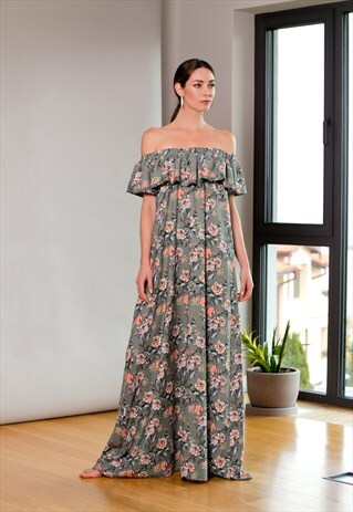 MAXI FLORAL DRESS, SUMMER DRESS, OFF SHOULDER DRESS, RUFFLE