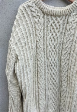 Vintage Irish Pure Wool Knitted Beige Aran Cardigan