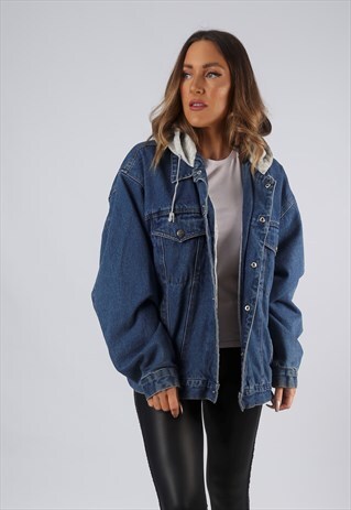 VINTAGE DENIM JACKET OVERSIZED SWEATSHIRT HOODY UK 18 (O1T)