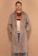 Vintage 70's Men Long Sheepskin Coat in Beige