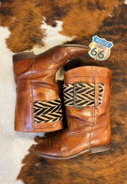 Vintage tan Italian leather western boots
