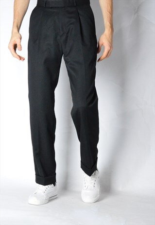 VINTAGE 90S BLACK MINIMALIST WOOL BLEND PANTS
