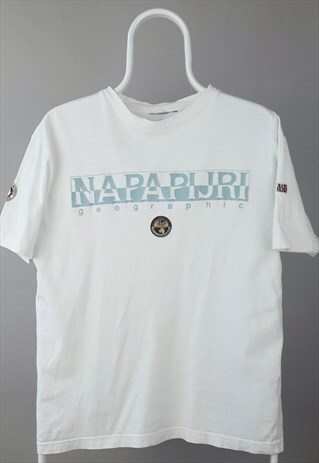 VINTAGE NAPAPIJRI T-SHIRT WHITE BABY BLUE SPELLOUT