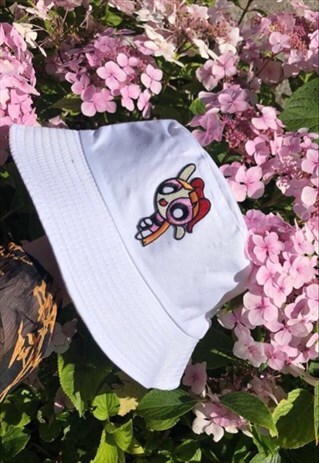 CUSTOM WHITE POWERPUFF RAVE BUCKET HAT