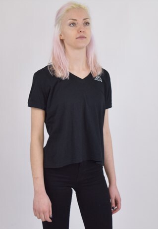 VINTAGE 90S BLACK KAPPA V NECK T SHIRT