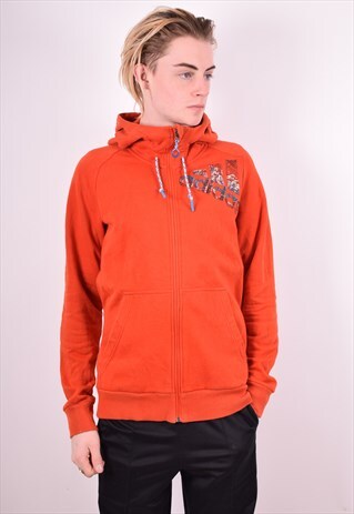 ADIDAS MENS VINTAGE HOODIE JACKET SMALL ORANGE 90'S
