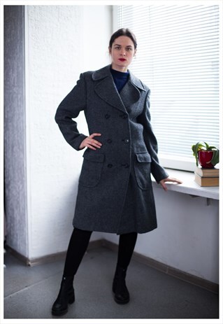 VINTAGE 80'S GREY WOOL DOUBLE BREASTED COAT