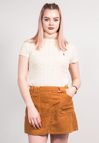 VINTAGE 90'S CREAM RALPH LAUREN ROLL NECK KNIT TOP