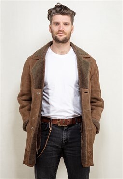 Vintage 80's Men Sheepskin Coat in Brown