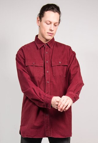 90'S VINTAGE L.L. BEAN BURGUNDY THICK FLANNEL SHIRT