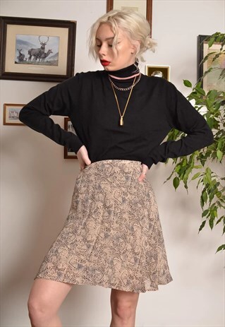 VINTAGE CHIFFON PATTERNED MIDI SKIRT IN BEIGE
