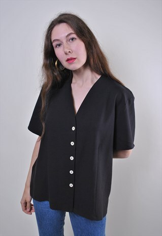VINTAGE BLACK MINIMALIST DECOLLETE BLOUSE