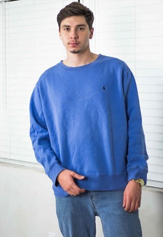 VINTAGE POLO RALPH LAUREN SWEATSHIRT JUMPER LOGO 90S L 17.4