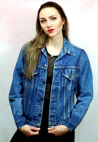 1990S VINTAGE WASHED WASHED DARK BLUE DENIM JACKET