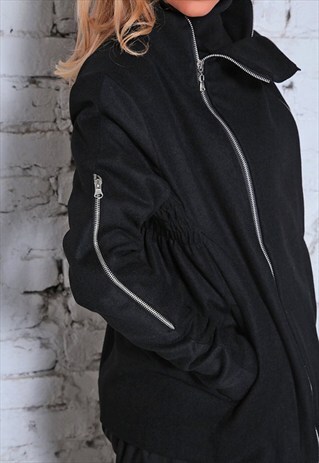WOMENS WOOL COAT/ SHORT CARDIGAN/ WOOL JACKET/ ZIPPER COAT
