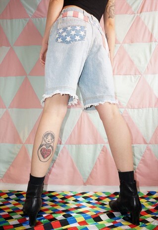 VINTAGE 80S AMERICAN FLAG DENIM LONG SHORTS