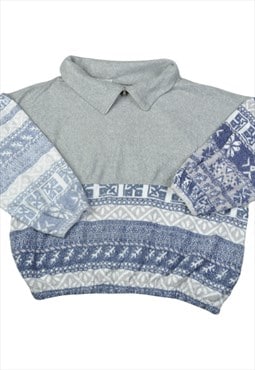 Vintage Fleece 1/4 Zip Retro Pattern Multi Large