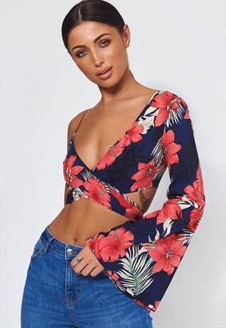 NICA PINK TROPICAL PRINT TIE FRONT TOP