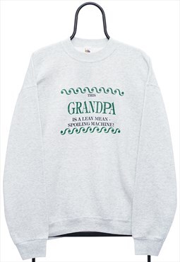 Vintage 90s Grandpa Graphic Grey Sweatshirt Womens