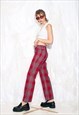 VINTAGE Y2K TOMMY HILFIGER FLARE TROUSERS IN RED PLAID