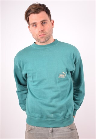 PUMA MENS VINTAGE SWEATSHIRT JUMPER SMALL GREEN 90S