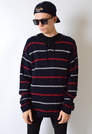 HOLEBROOK SWEDEN NAVY BLUE STRIPED KNIT JUMPER