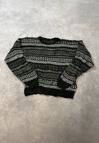 Vintage Abstract Knitted Jumper Patterned Grandad Sweater