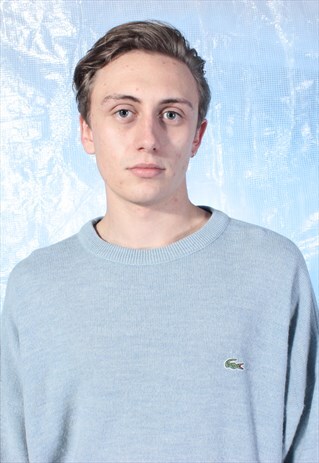 VINTAGE LACOSTE BABY BLUE KNITTED JUMPER
