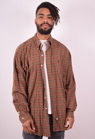 RALPH LAUREN MENS VINTAGE SHIRT XL BROWN CHECK 90S