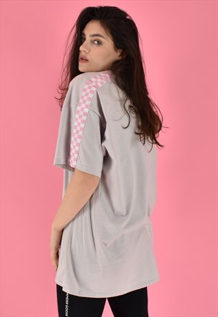 G&G UNISEX ICEGREY PINK CHECKED S/S TEE