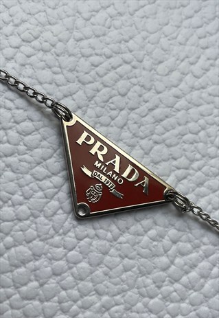 REWORKED ORNGE/SILVER PRADA TRIANGLE CURB CHAIN NECKLACE