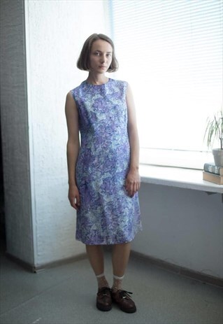 VINTAGE 90'S BLUE ACID FLORAL PRINT MIDI DRESS