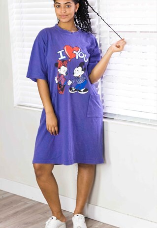 VINTAGE MICKY DISNEY LONG T-SHIRT DRESS LOGO 90S 5.3