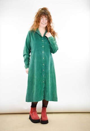 BEAUTIFUL CORDUROY GREEN LL BEAN SHIRT DRESS COMBO