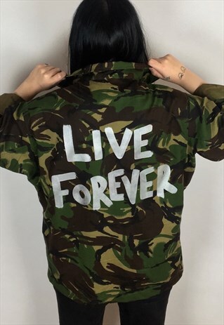 LIVE FOREVER HAND PAINTED REWORKED CAMO JACKET SIZE MEDIUM