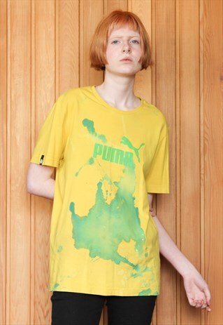 VINTAGE 1990S YELLOW PUMA PAINT T-SHIRT