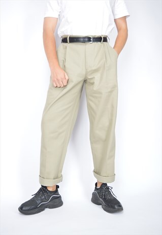Vintage beige classic 80's straight cotton trousers 
