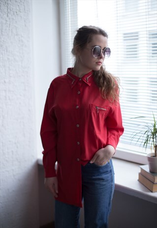 VINTAGE 80'S RED ZIP DETAILS SHIRT